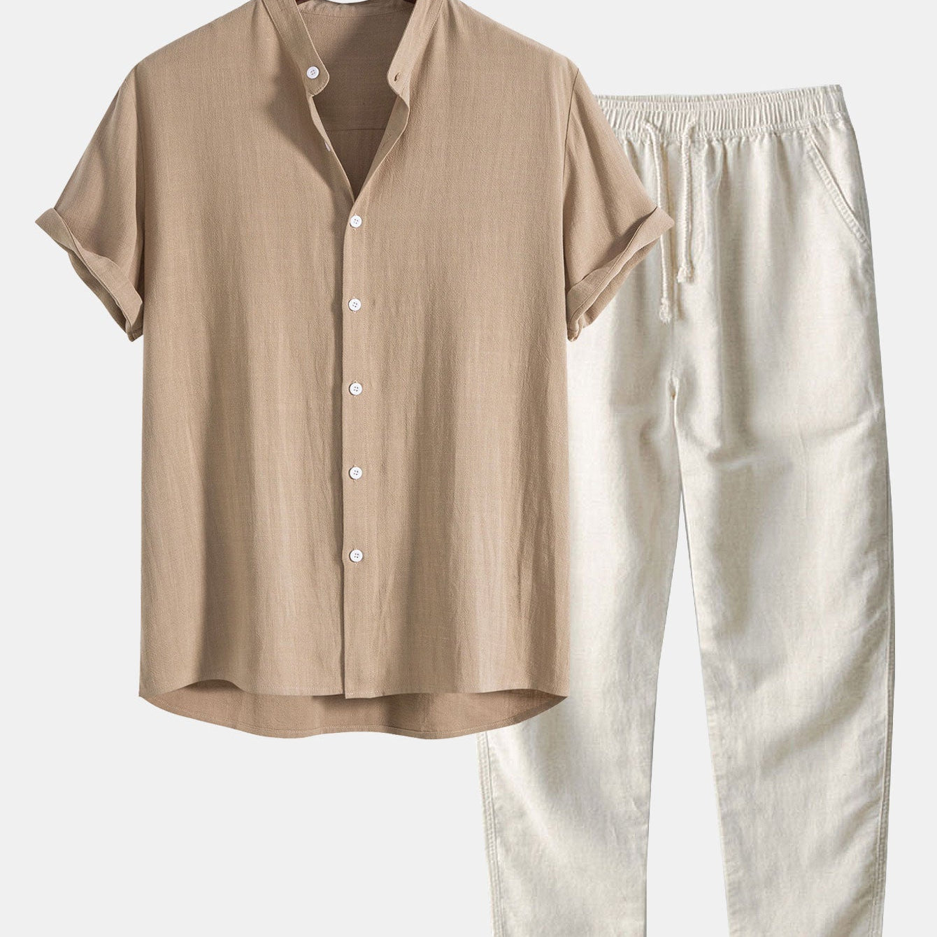 Short Sleeve Linen Shirt and Matching Pants Set for Men