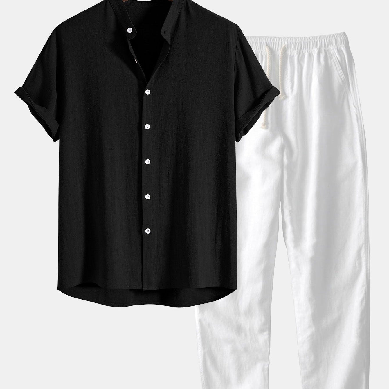 Short Sleeve Linen Shirt and Matching Pants Set for Men