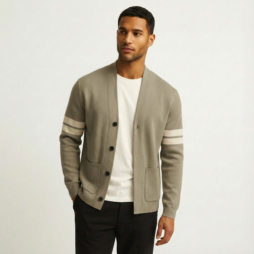 Classic men's striped merino wool cardigan
