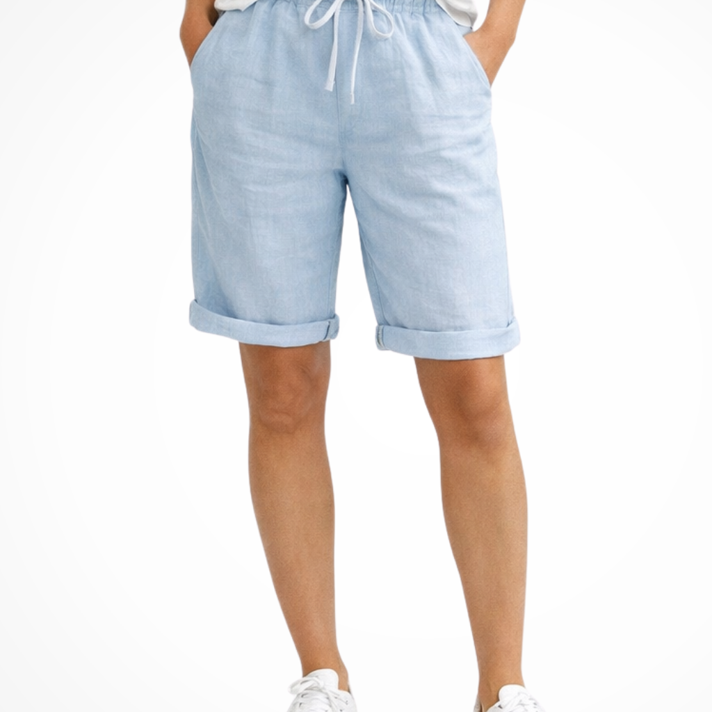 Short de lino casual con cintura ajustable para mujer