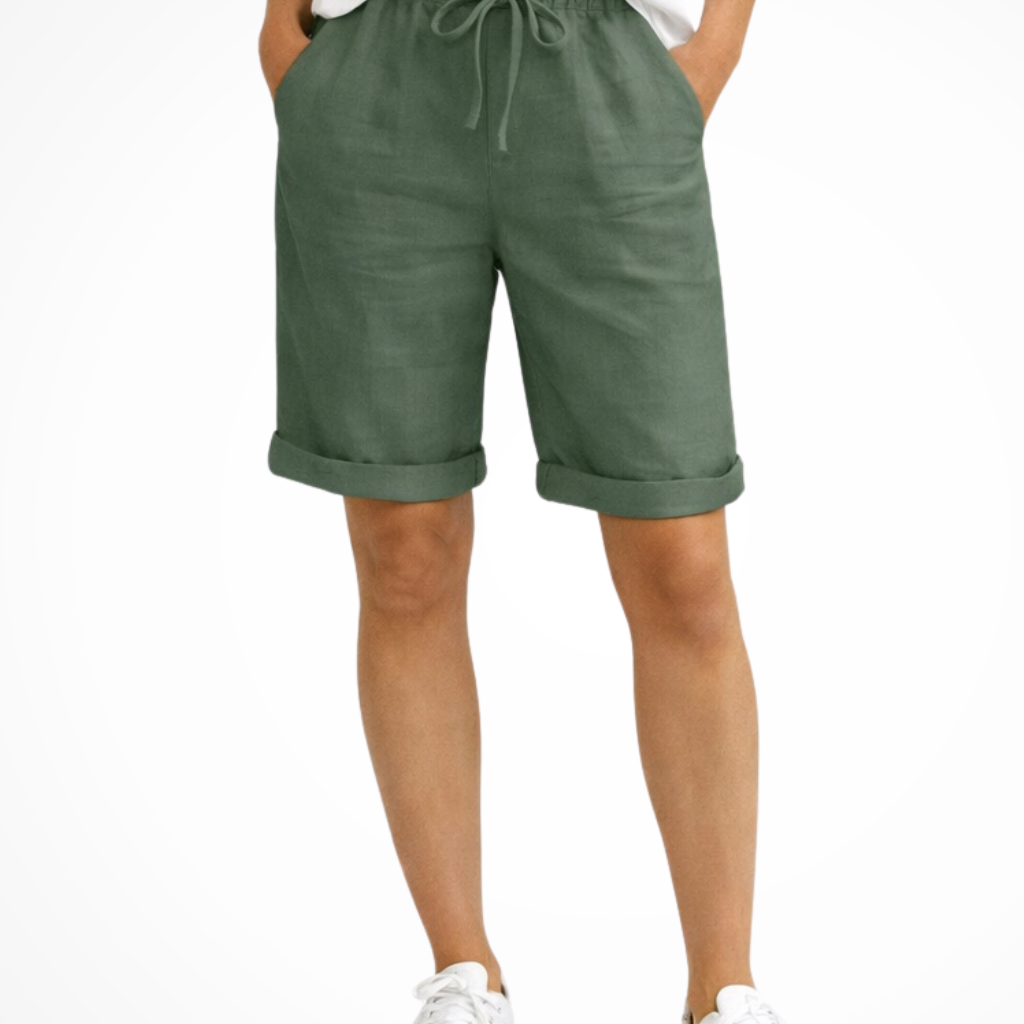 Short de lino casual con cintura ajustable para mujer