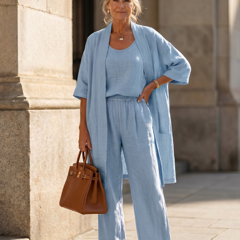 Women's Casual 3-Piece Set with Long Cardigan and Loose Pants