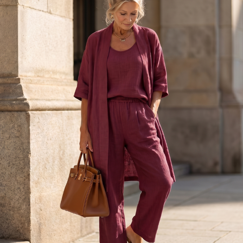 Women's Casual 3-Piece Set with Long Cardigan and Loose Pants