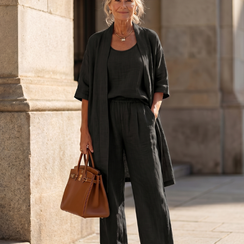 Women's Casual 3-Piece Set with Long Cardigan and Loose Pants