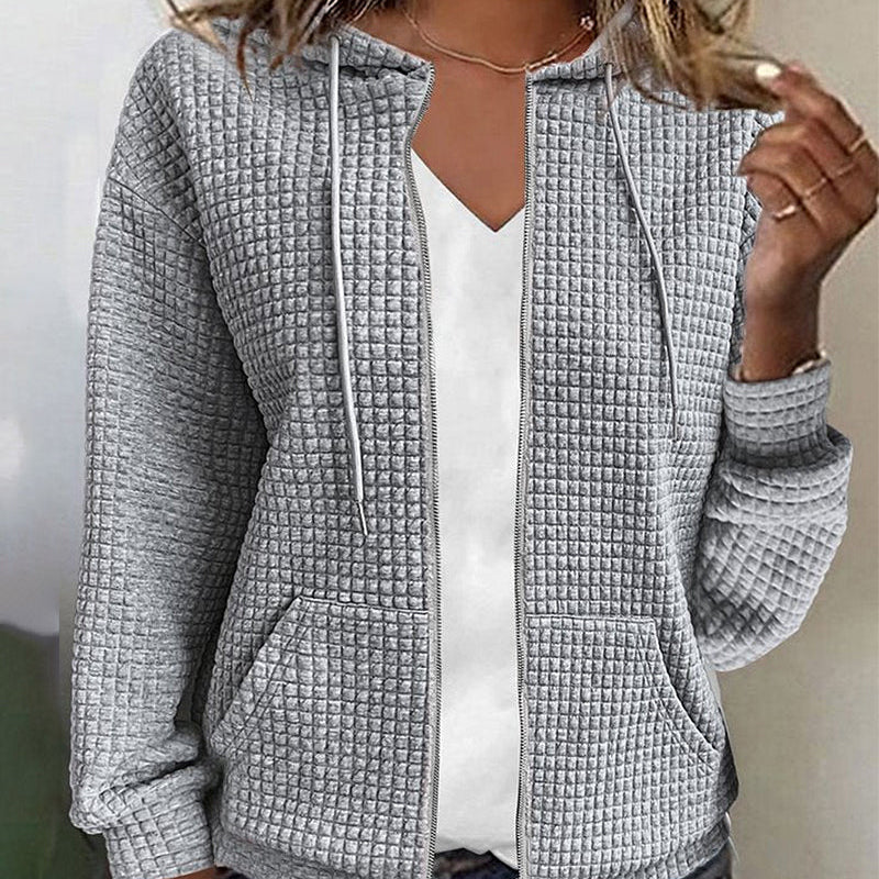 Chaqueta con cremallera para mujer con capucha y corte relajado