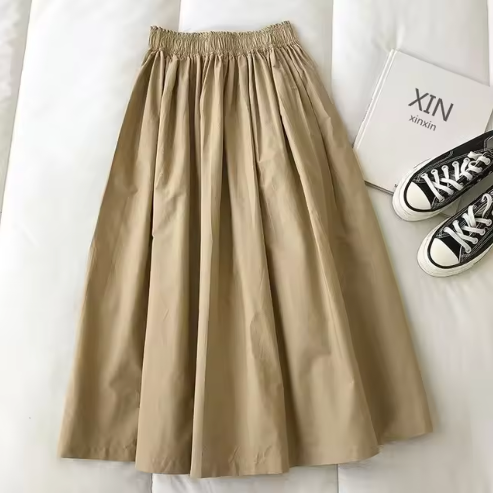 Falda Midi para Mujer con Cintura Fruncida y Efecto Plisado