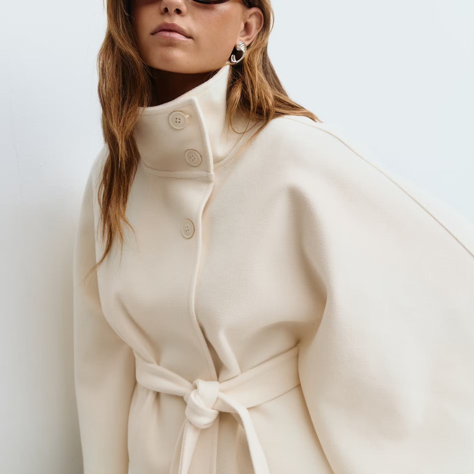 Cape with High Collar and Tie Belt
