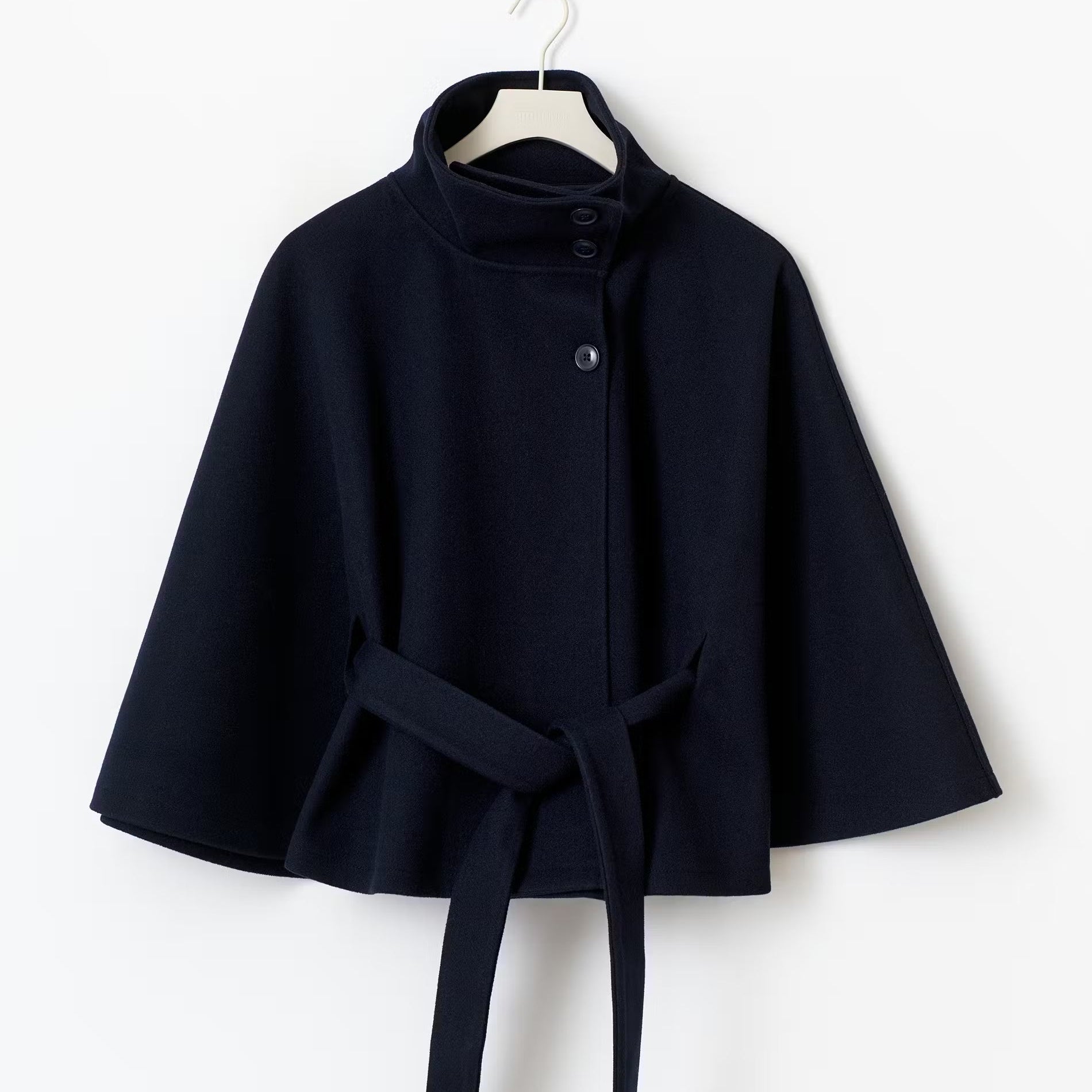 Cape with High Collar and Tie Belt
