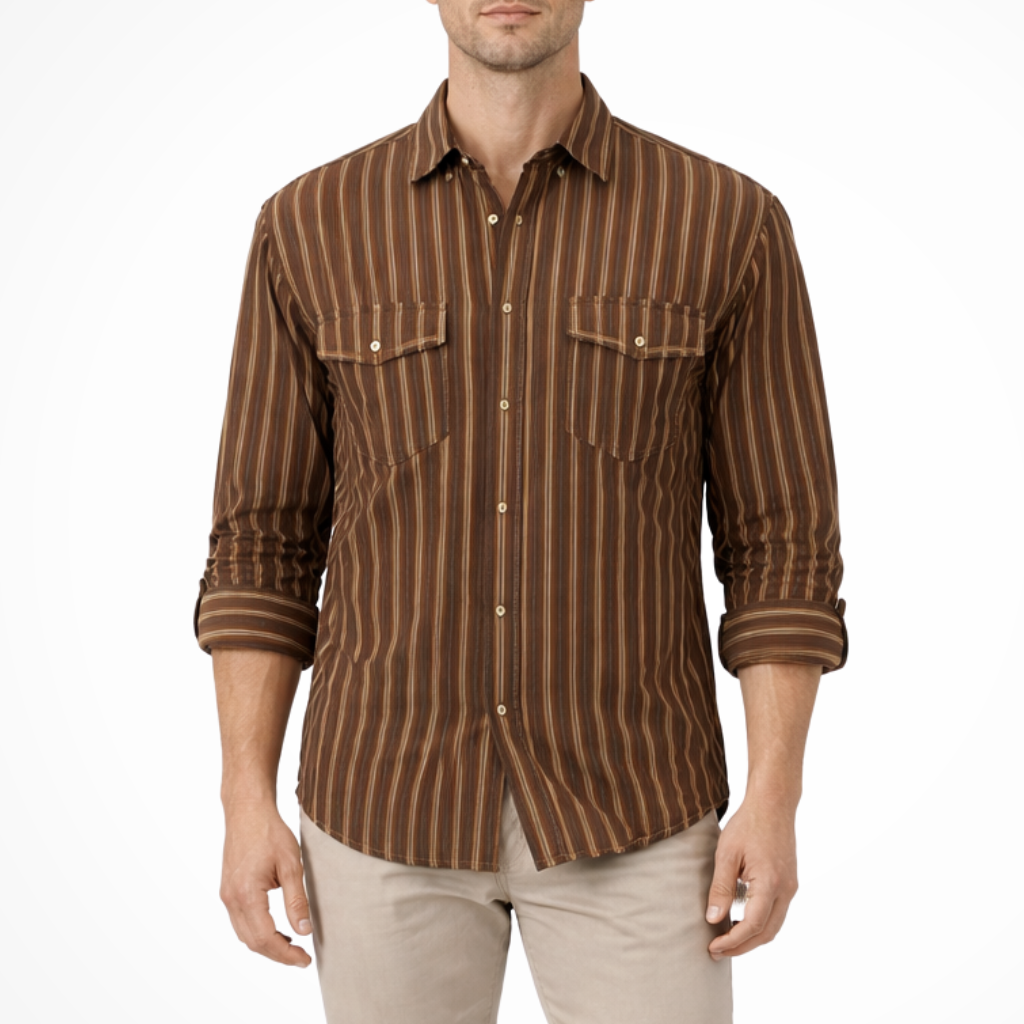 Men's Casual Striped Shirt Loose Fit Long Sleeves