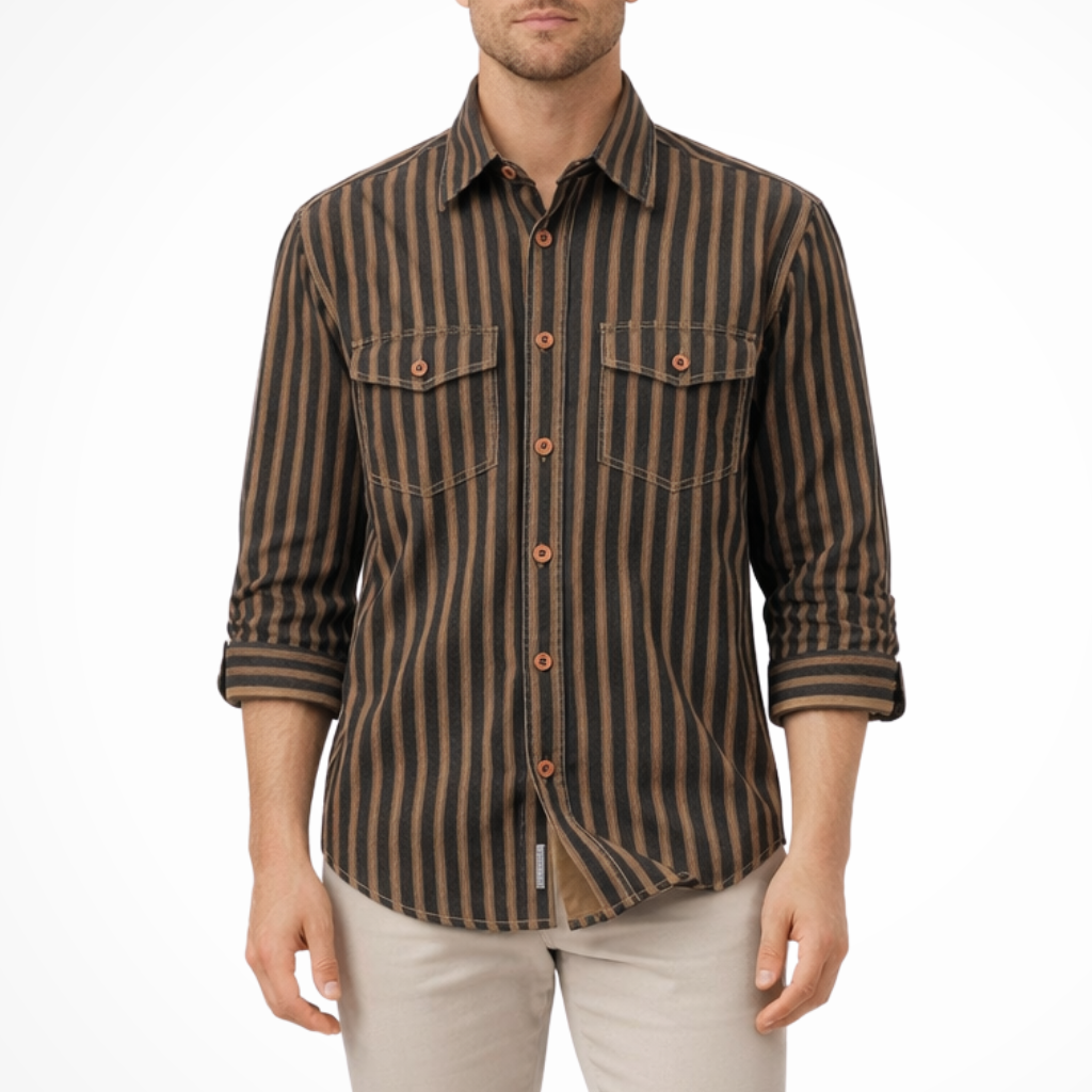 Men's Casual Striped Shirt Loose Fit Long Sleeves