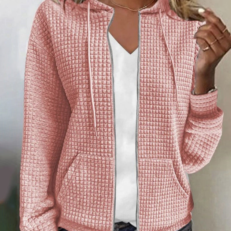 Chaqueta con cremallera para mujer con capucha y corte relajado
