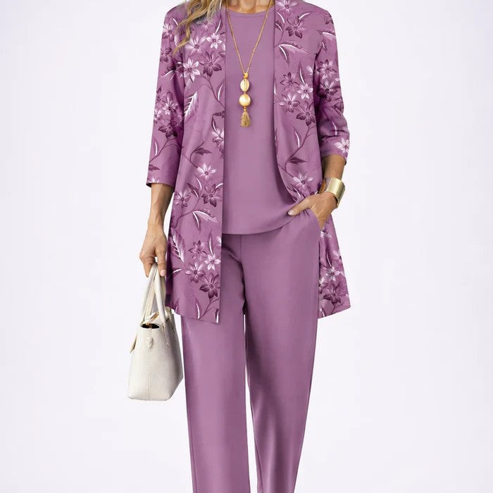 Conjunto de mujer elegante de 3 piezas con cárdigan estampado