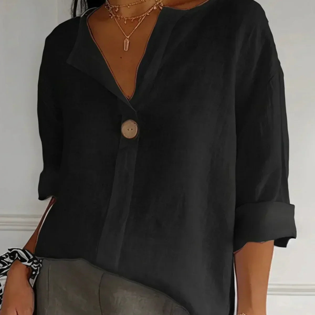 Buttoned Linen Blouse for Women