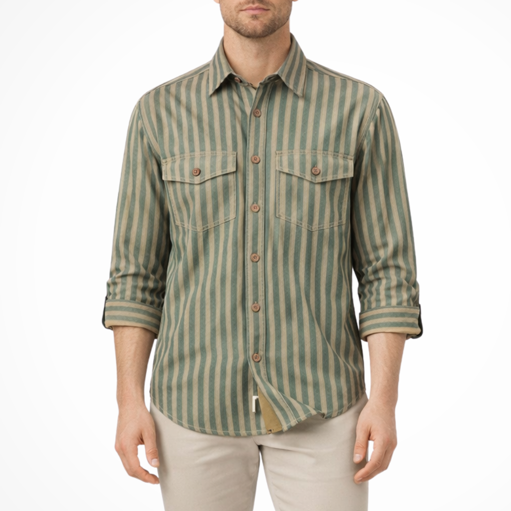 Men's Casual Striped Shirt Loose Fit Long Sleeves