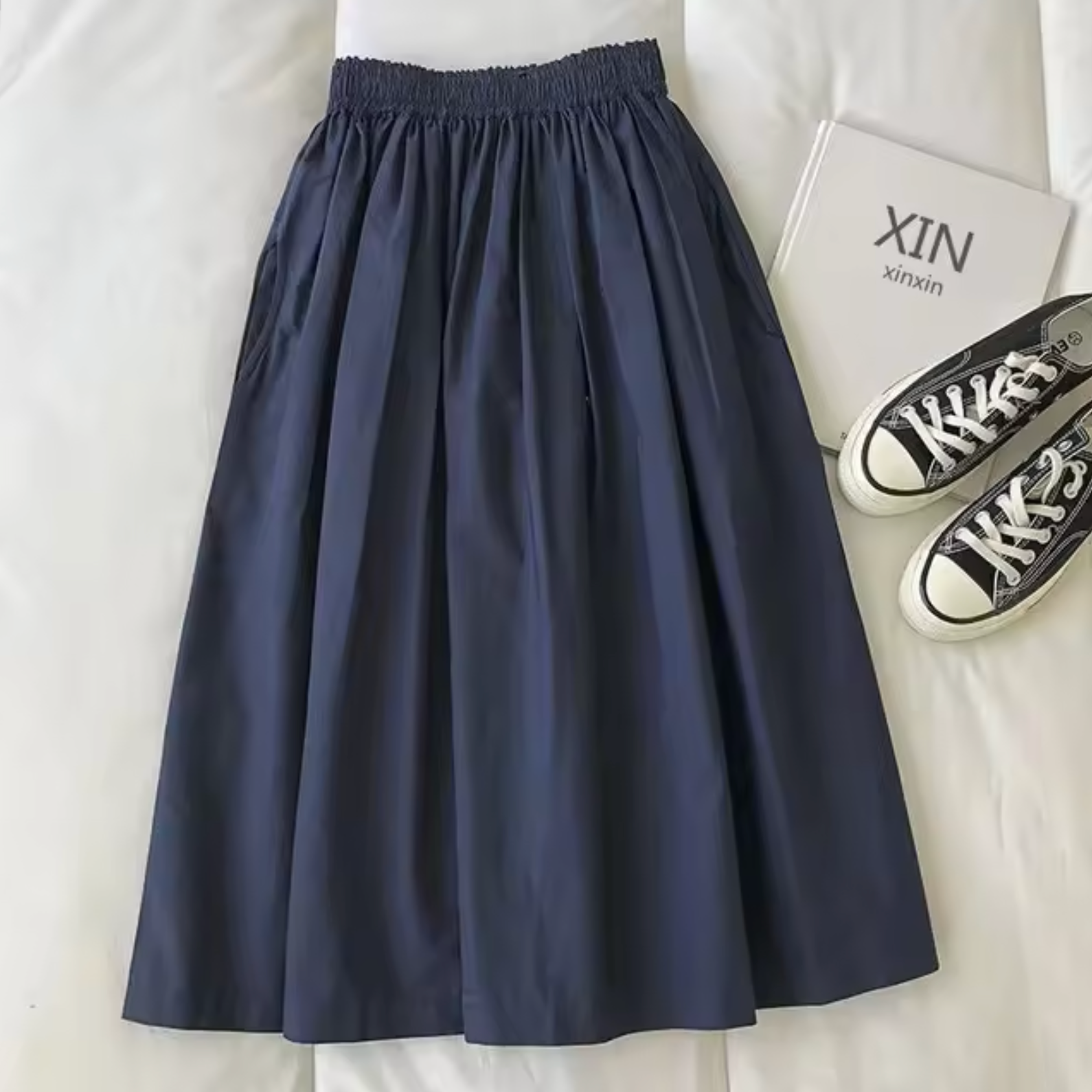 Falda Midi para Mujer con Cintura Fruncida y Efecto Plisado