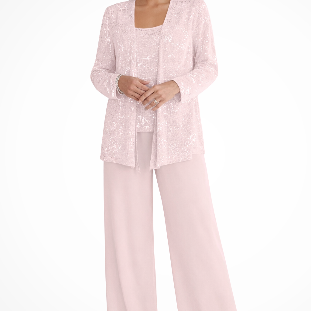Conjunto de 3 piezas lentejuelas y encaje para mujer