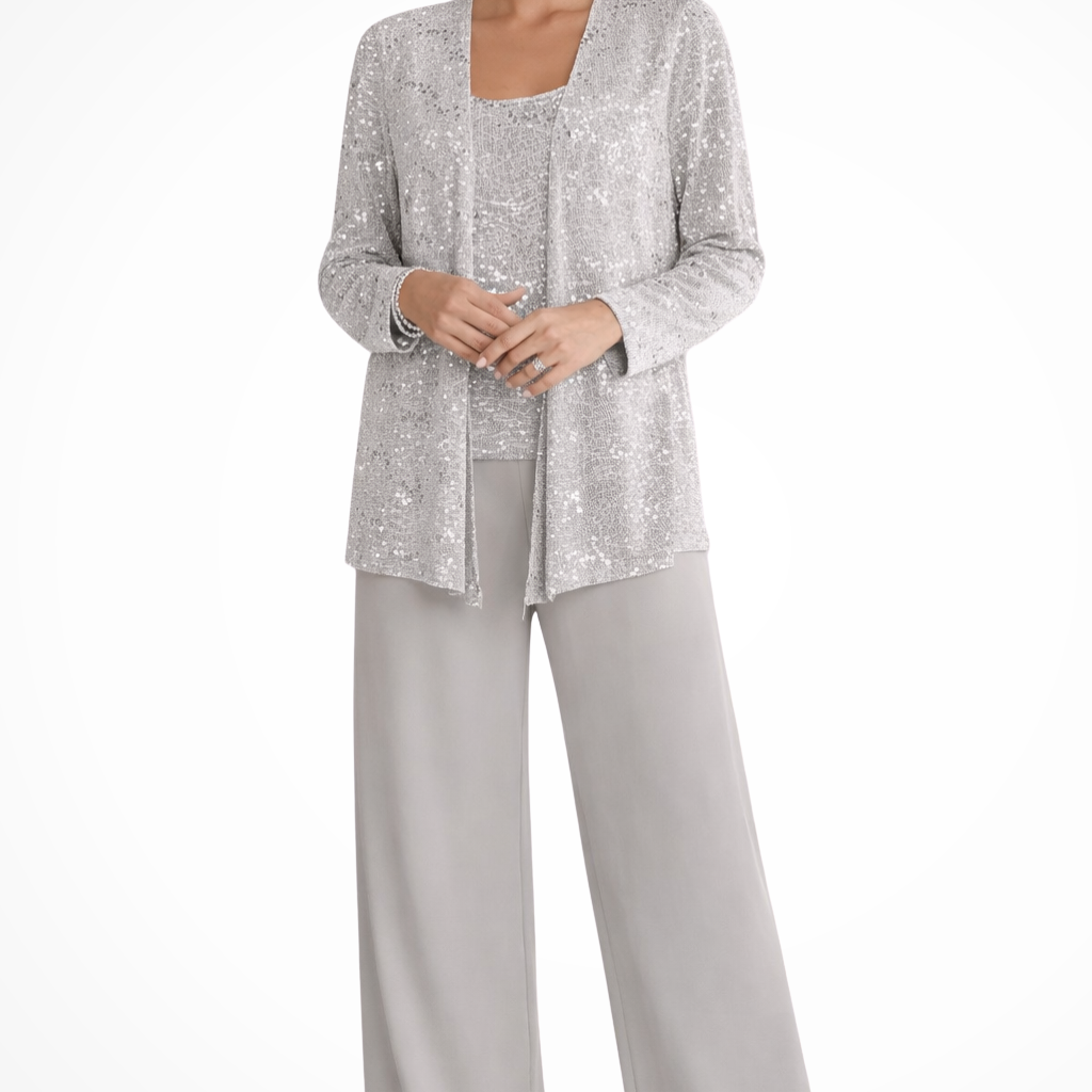 Conjunto elegante de 3 piezas con pantalón ancho para mujer