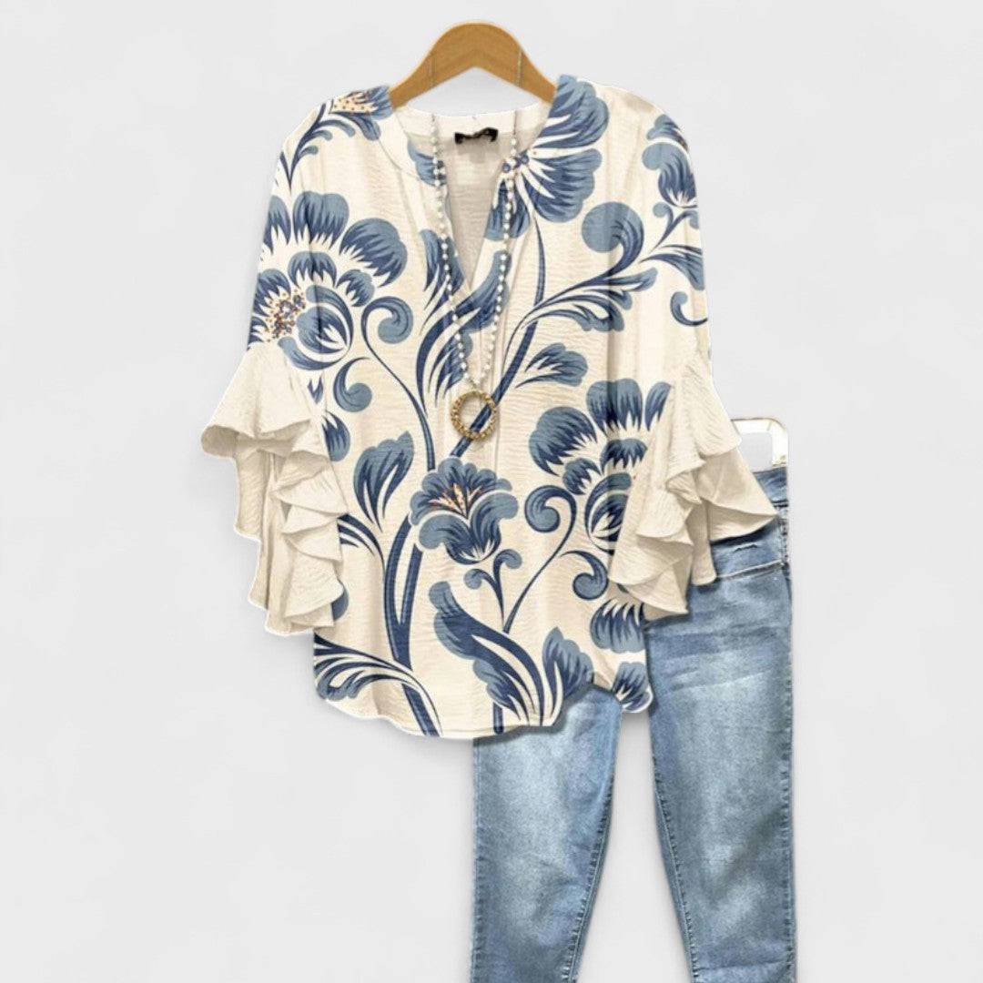 Blouse Femme Imprimée Manches Volants Coupe Ample