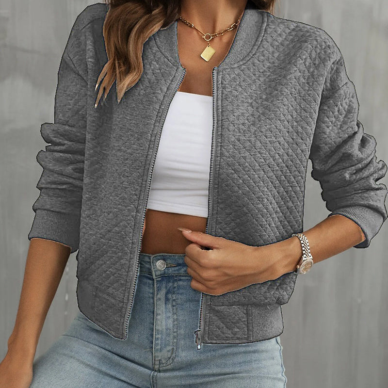 Quilted Pattern Zip Bomber Jacket for Women