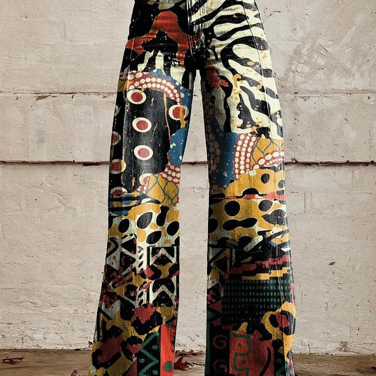 Pantalón ancho para mujer con estampado floral y cintura alta