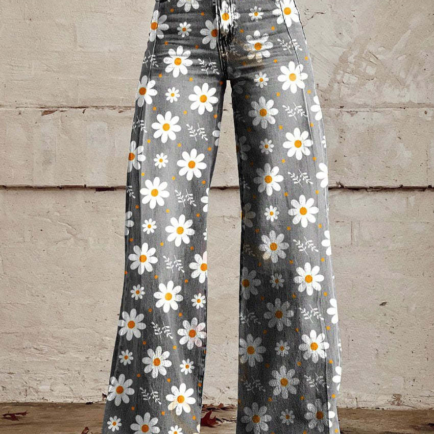 Pantalón ancho para mujer con estampado floral y cintura alta