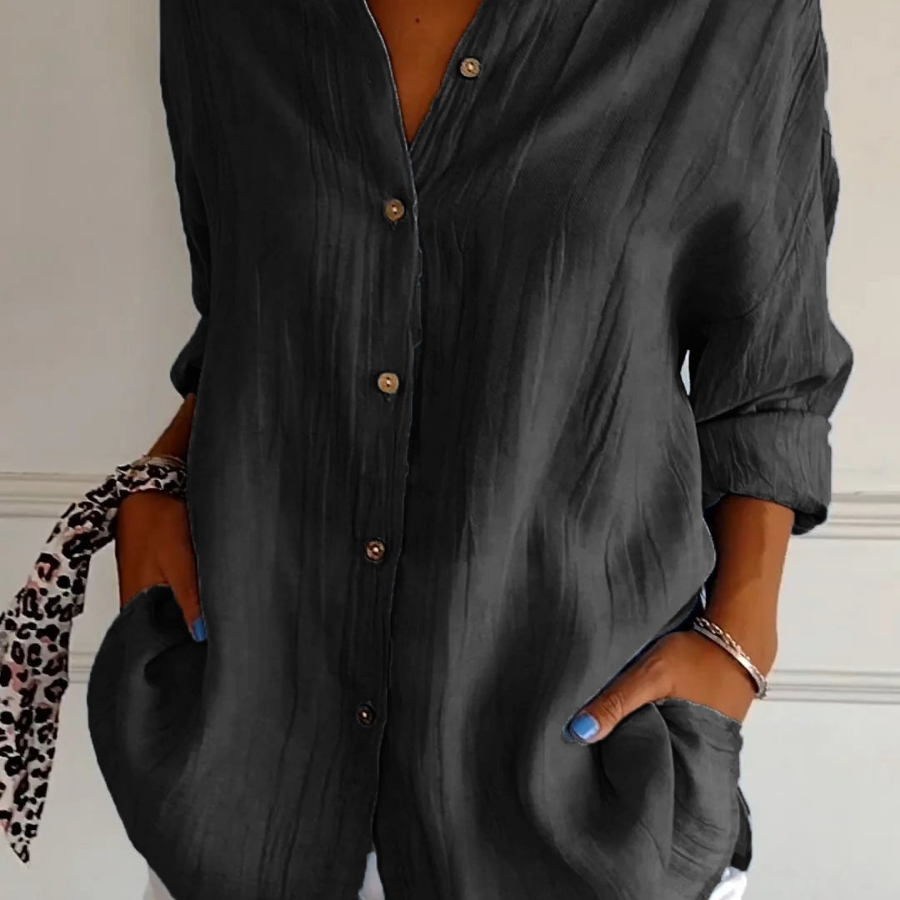 Camisa casual con cuello abotonado para mujer, corte oversize