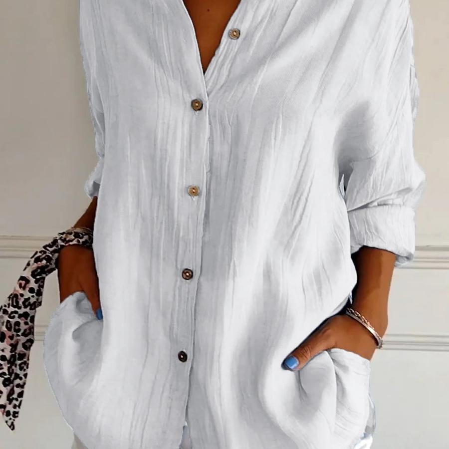 Camisa casual con cuello abotonado para mujer, corte oversize