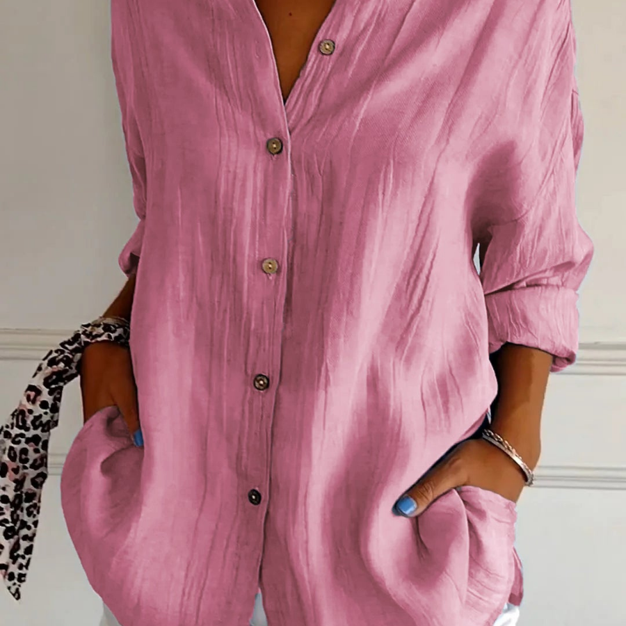 Camisa casual con cuello abotonado para mujer, corte oversize