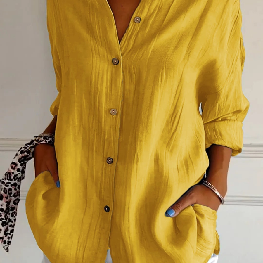 Camisa casual con cuello abotonado para mujer, corte oversize