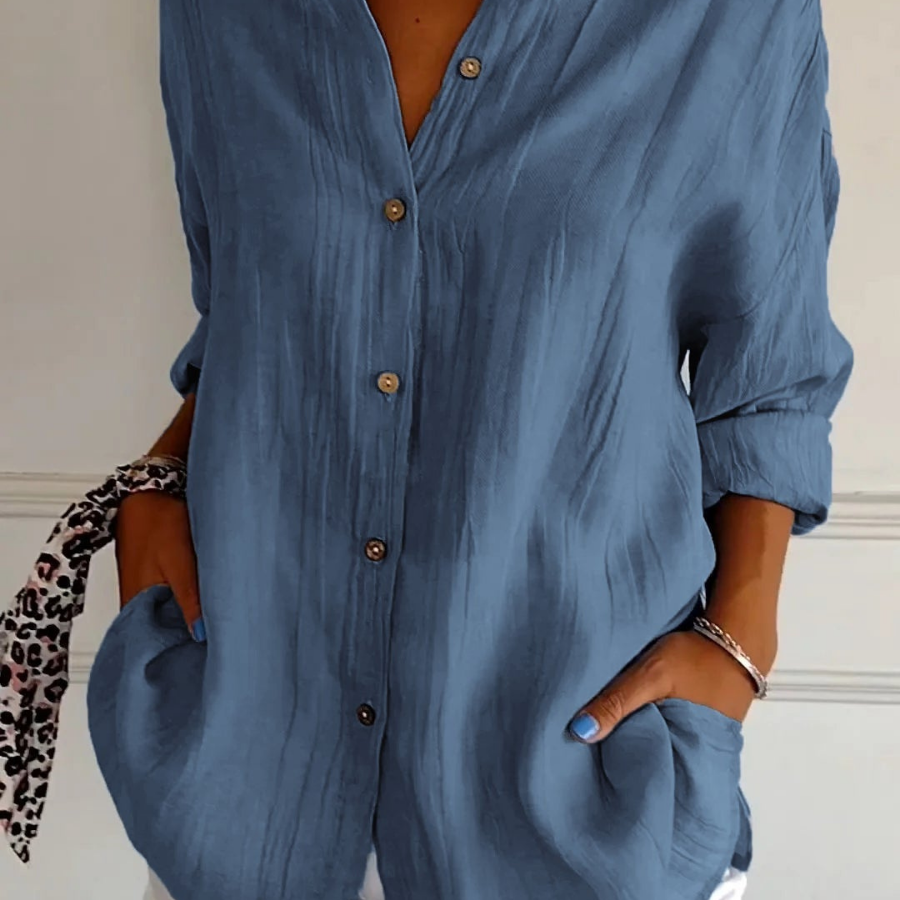 Camisa casual con cuello abotonado para mujer, corte oversize