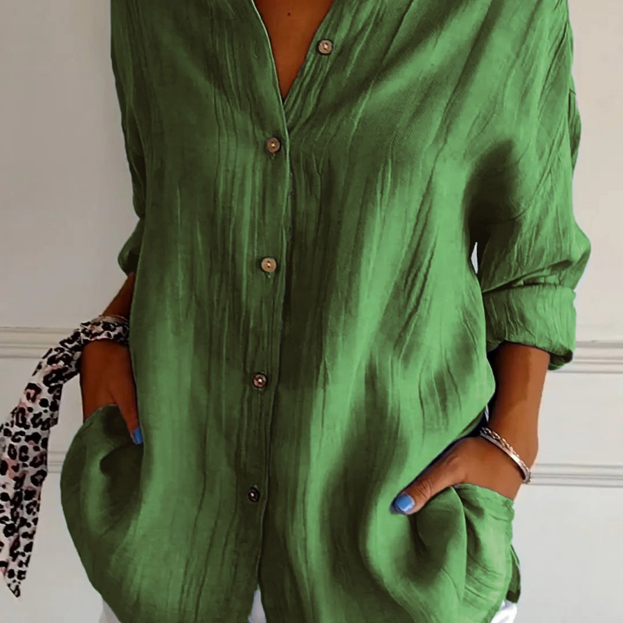 Camisa casual con cuello abotonado para mujer, corte oversize