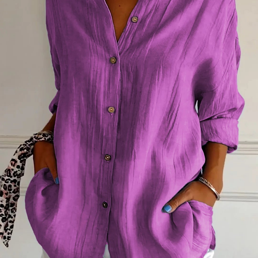 Camisa casual con cuello abotonado para mujer, corte oversize