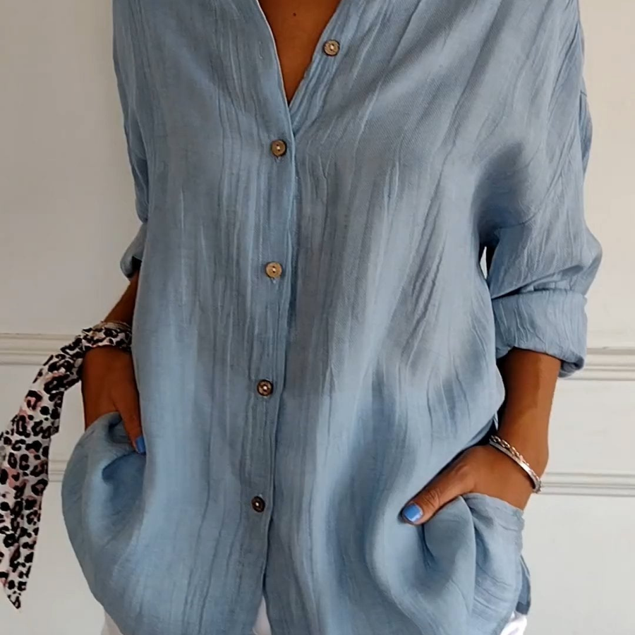 Camisa casual con cuello abotonado para mujer, corte oversize