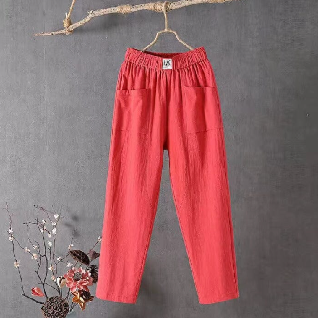 Wide-Leg Linen Pants with Elastic Waist for Women