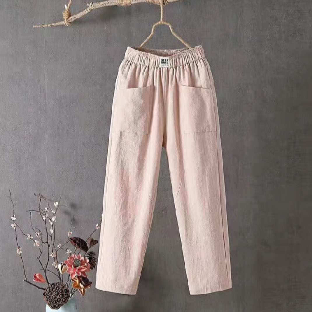 Wide-Leg Linen Pants with Elastic Waist for Women