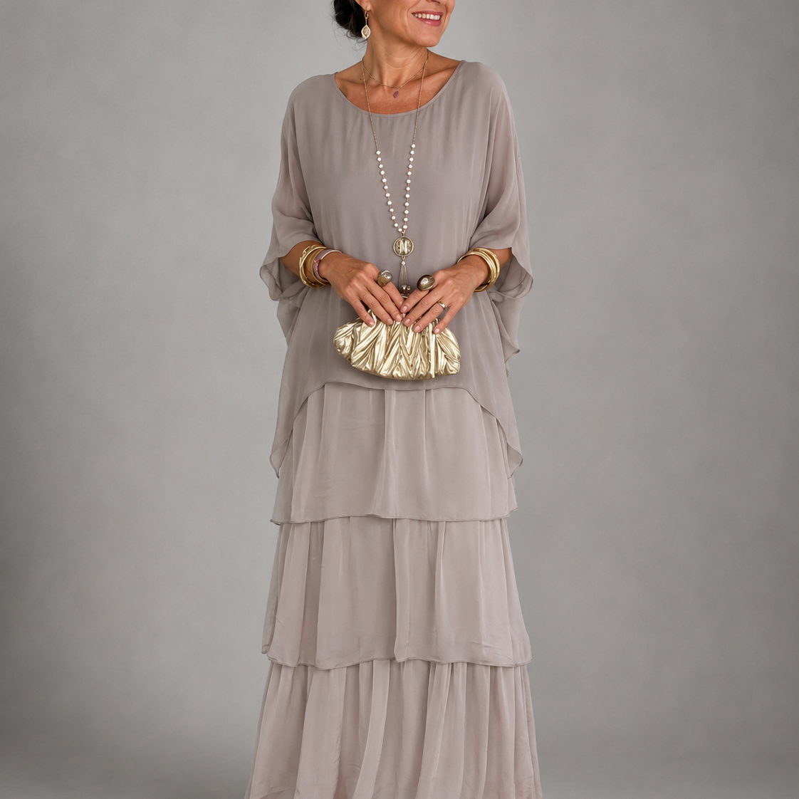 Women's Long Dress with Layered Ruffles