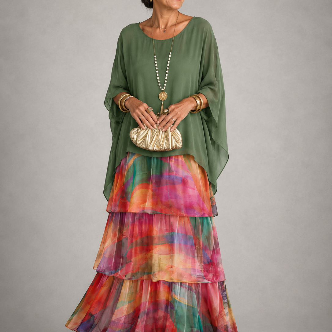 Women's Long Dress with Layered Ruffles