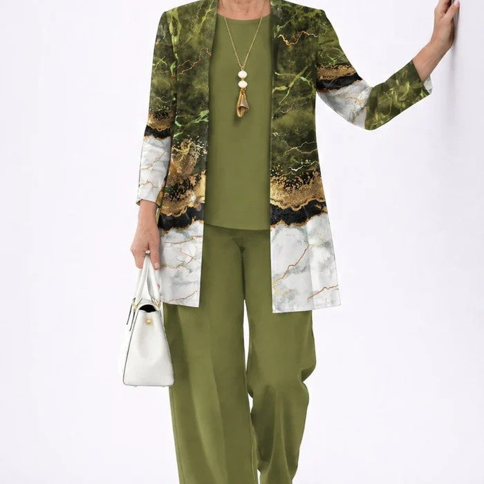 Conjunto de mujer elegante de 3 piezas con cárdigan estampado
