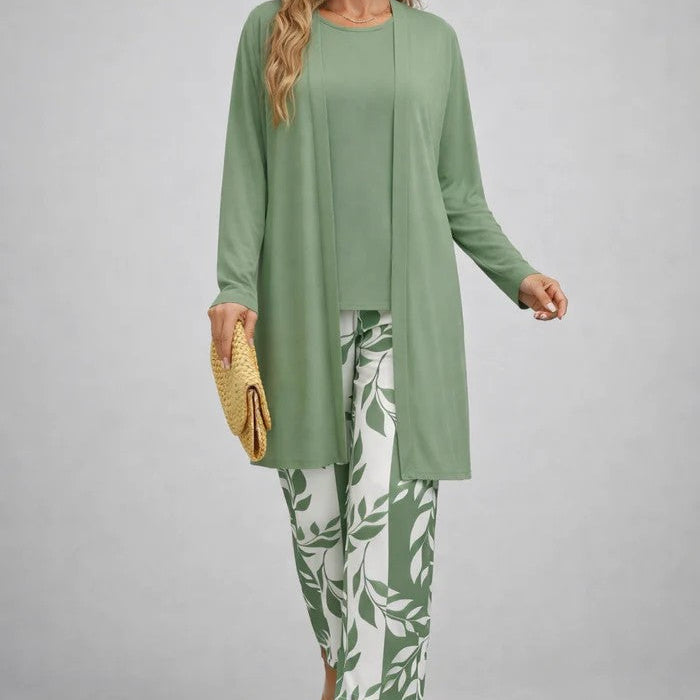 Conjunto de mujer elegante de 3 piezas con cárdigan estampado