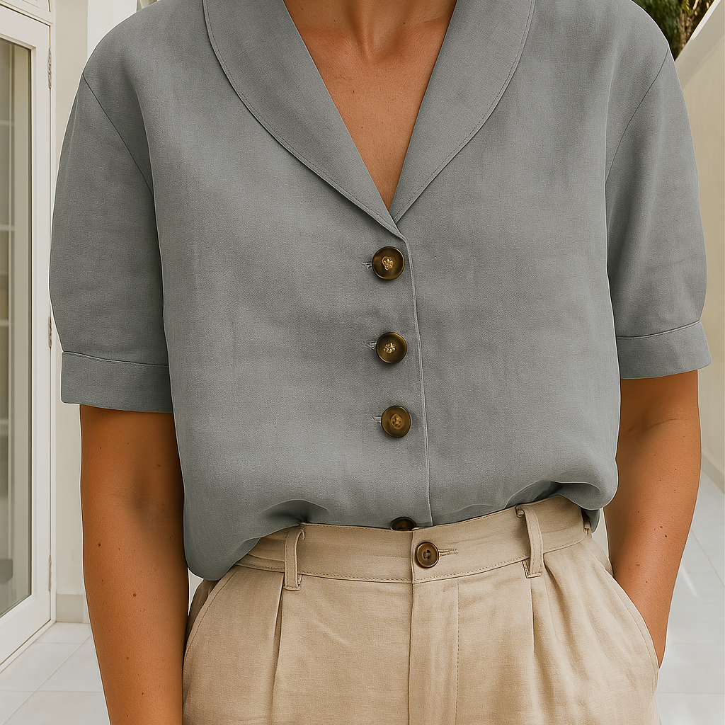 Women's Button-Down V-Neck Blouse