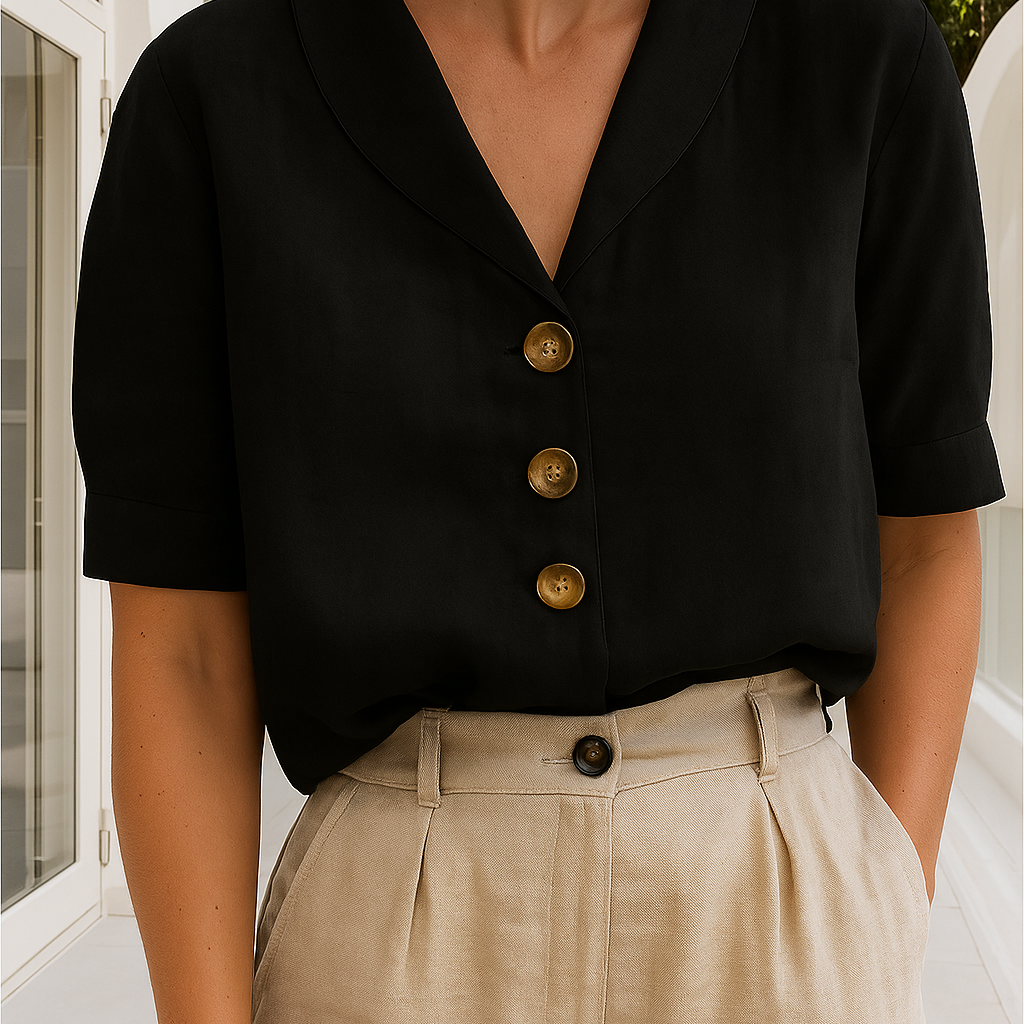 Women's Button-Down V-Neck Blouse