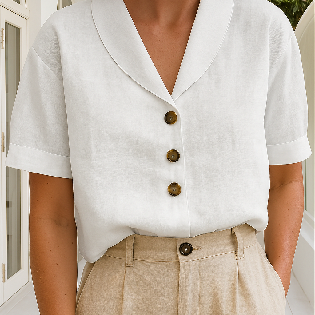 Women's Button-Down V-Neck Blouse
