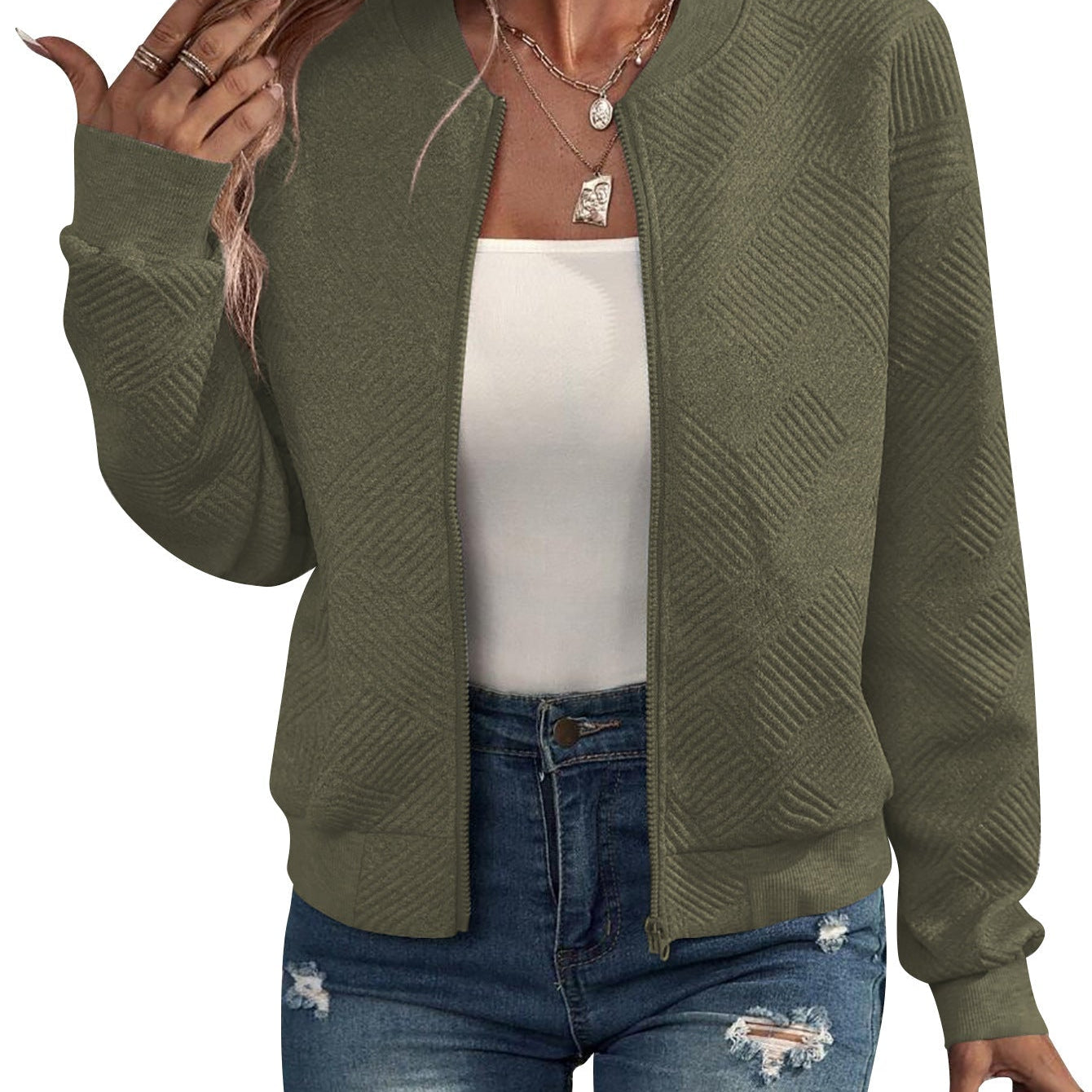 Women's Geometric Pattern Bomber Jacket