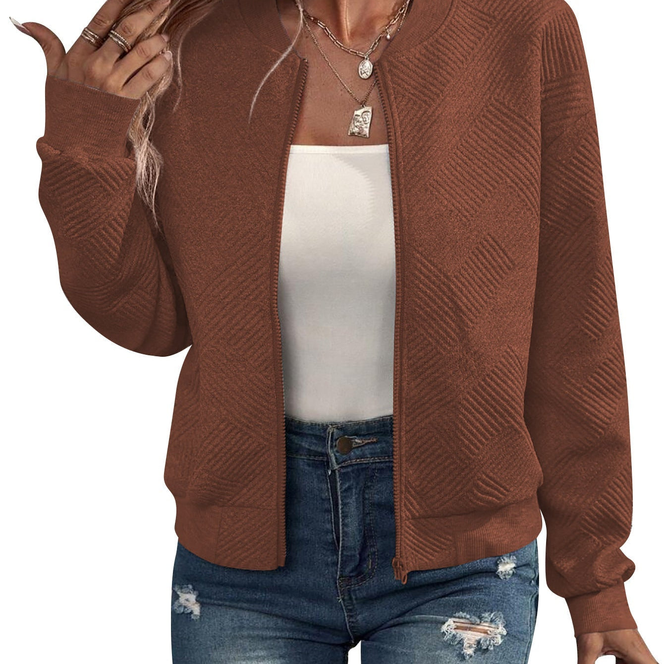 Women's Geometric Pattern Bomber Jacket