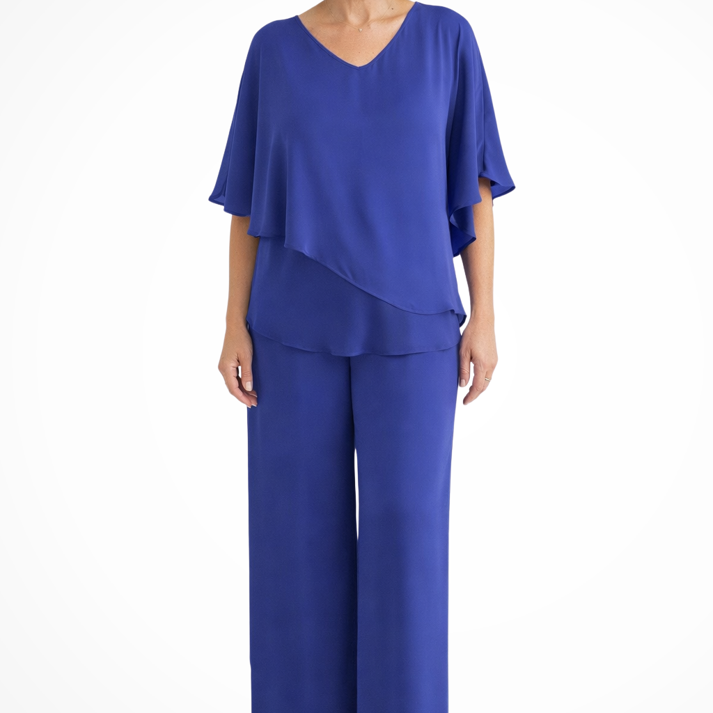 Élégant Ensemble Femme Col V Manches Chauve-Souris et Pantalon Large Deux Pièces