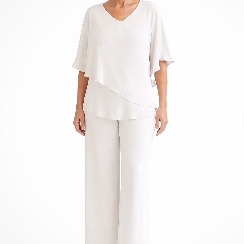 Élégant Ensemble Femme Col V Manches Chauve-Souris et Pantalon Large Deux Pièces