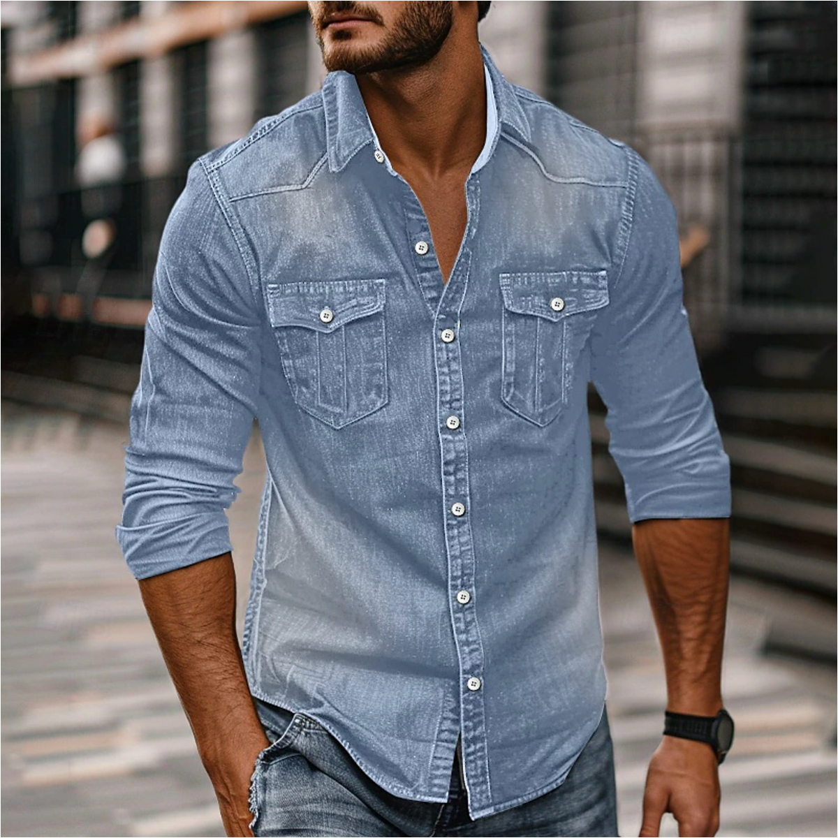 Men’s Long-Sleeve Denim Shirt