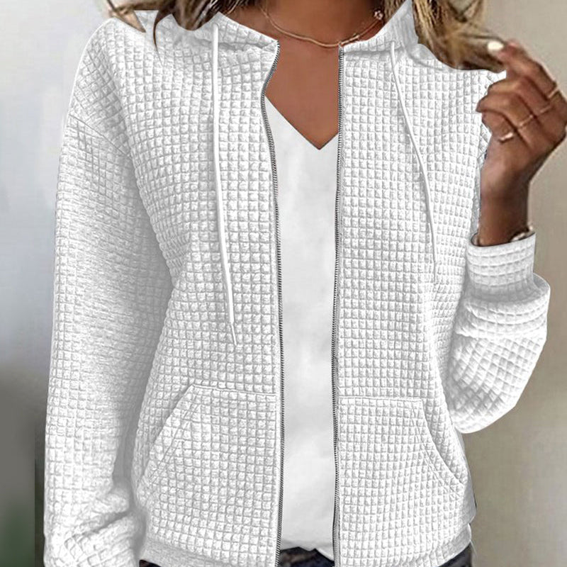 Chaqueta con cremallera para mujer con capucha y corte relajado