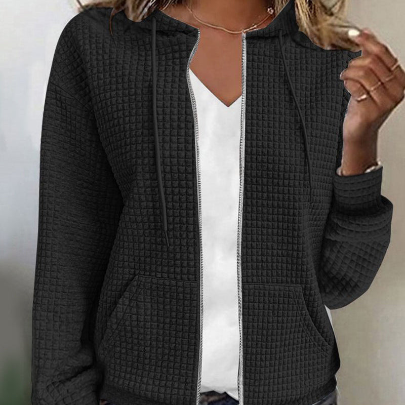 Chaqueta con cremallera para mujer con capucha y corte relajado