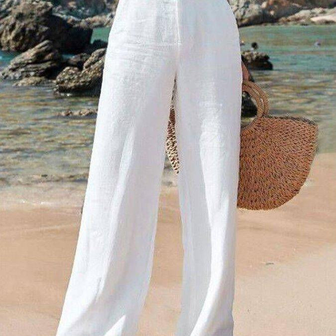Wide Flowing Pants with Elastic Waist for Women